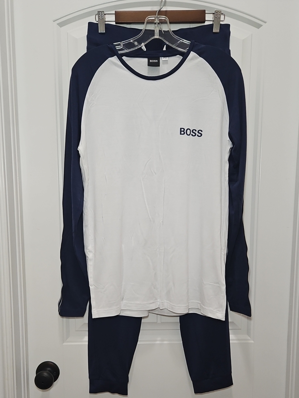 Hugo BOSS Navy White Raglan Long Sleeve Pajama Set Small Men's Designer Preppy